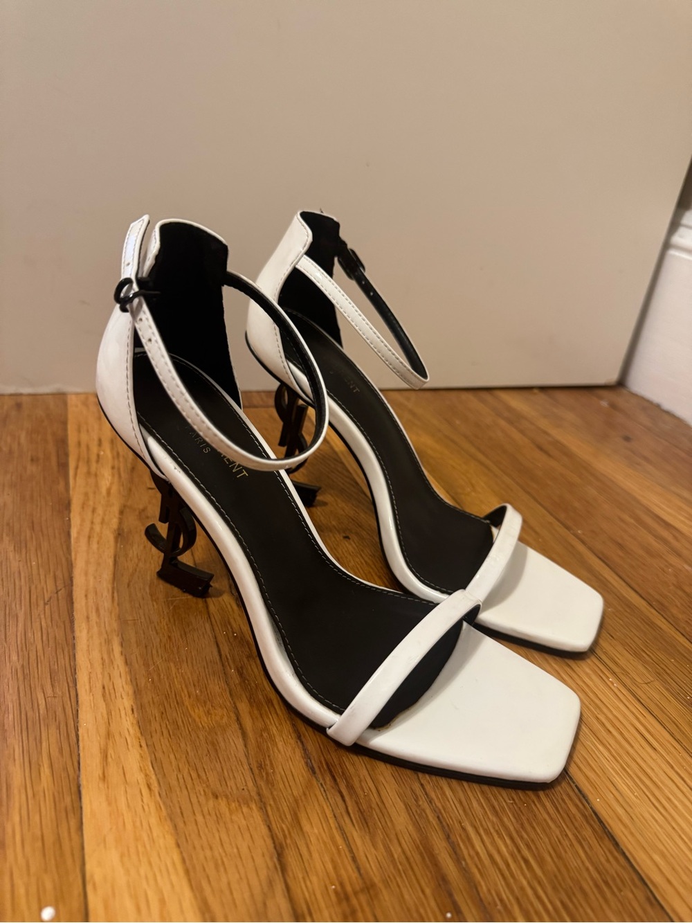 SAINT LAURENT YSL Opyum Ivory Ankle Strap Sandal Heels